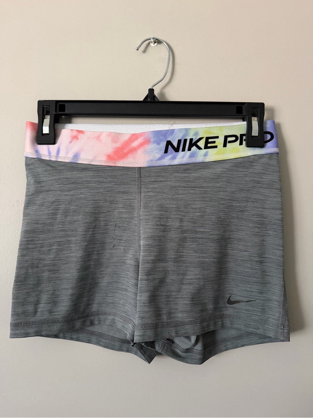 Nike Women's Grey Performance Shorts with Tie-Dye Waistband